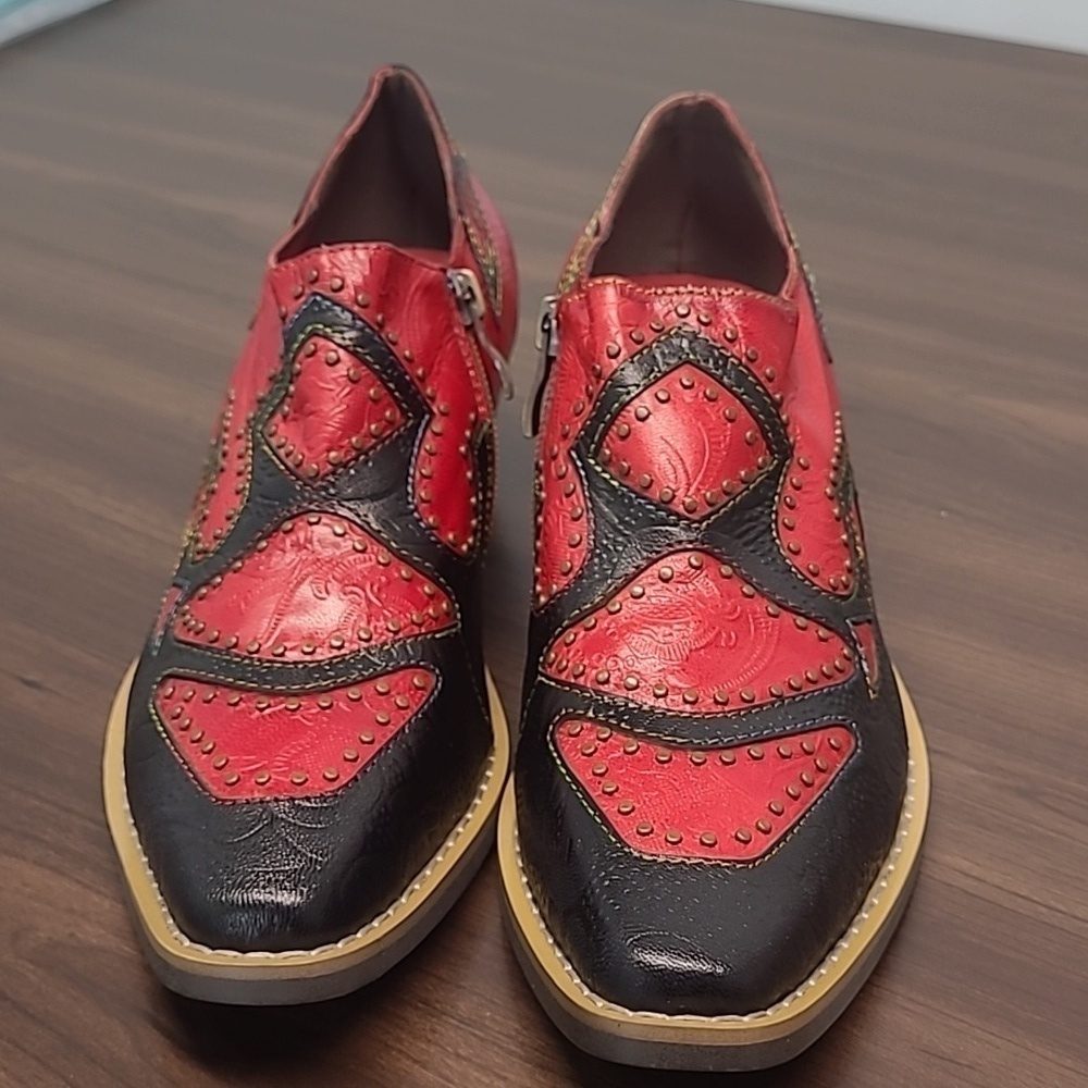 Size 36 Red and Black Faux Leather Cowboy Boots